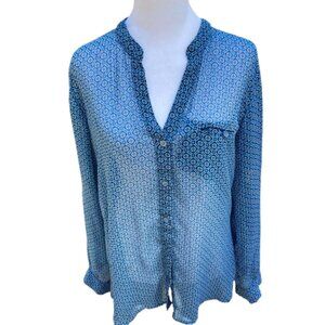 Kut from the Kloth Blouse Long Sleeve Button Down Roll-Up Sleeves Sheer, Large